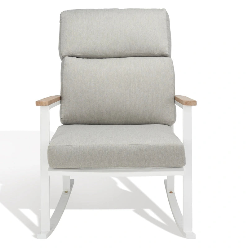 SAFAVIEH Couture Aurilla White/Grey Outdoor Rocking Chair - 32 W x 40 D x 38 H - 32W x 40D x 38H