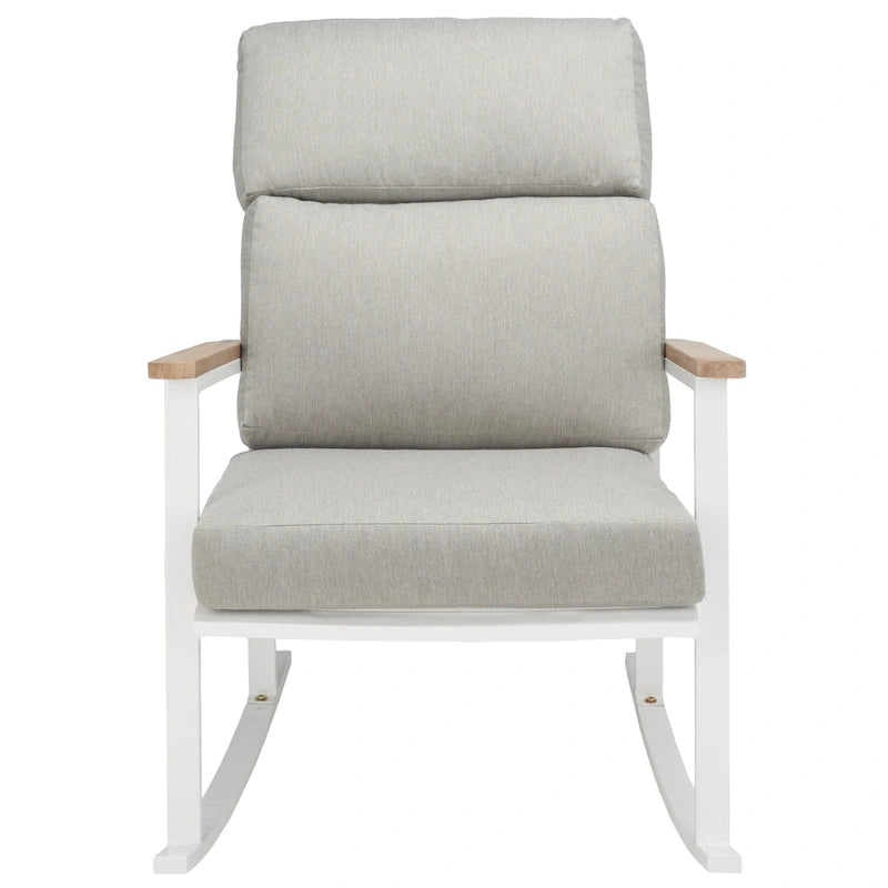 SAFAVIEH Couture Aurilla White/Grey Outdoor Rocking Chair - 32 W x 40 D x 38 H - 32W x 40D x 38H