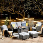Grey Wicker Patio Furniture With Rectangular Fire Pit