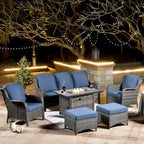 Grey Wicker Patio Furniture With Rectangular Fire Pit