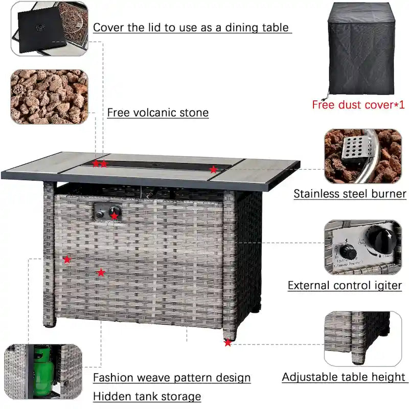 Grey Wicker Patio Furniture With Rectangular Fire Pit