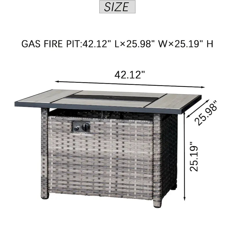 Grey Wicker Patio Furniture With Rectangular Fire Pit