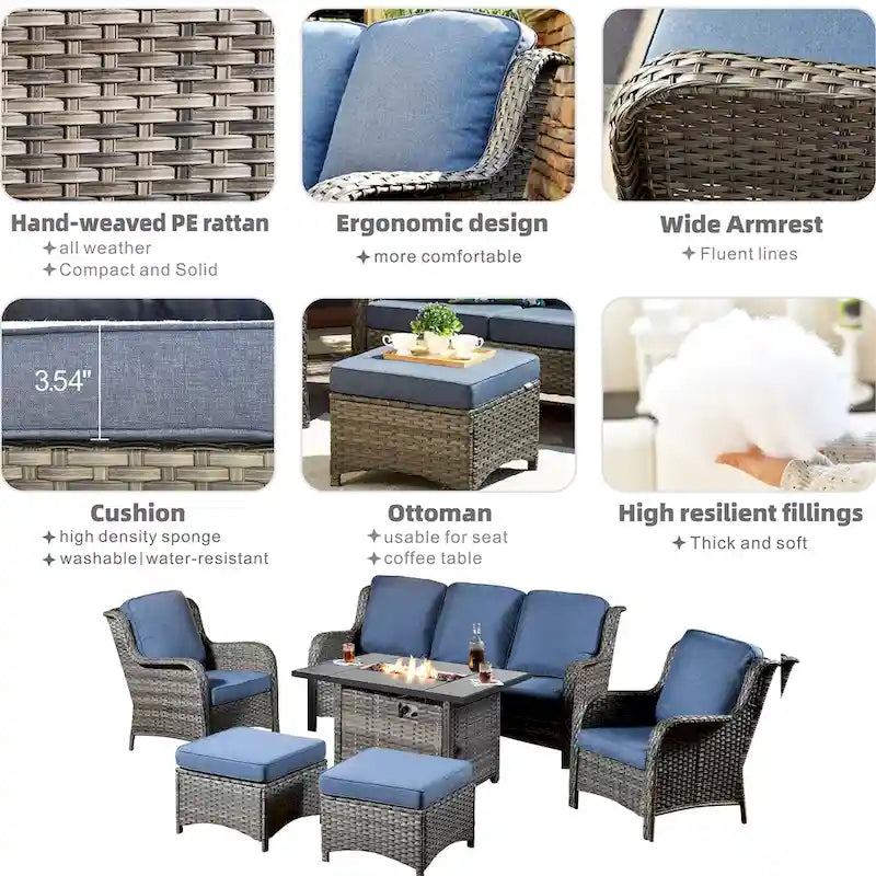 Grey Wicker Patio Furniture With Rectangular Fire Pit