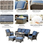 Grey Wicker Patio Furniture With Rectangular Fire Pit