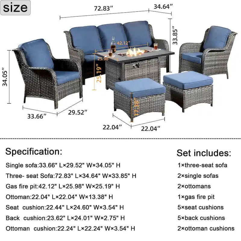 Grey Wicker Patio Furniture With Rectangular Fire Pit