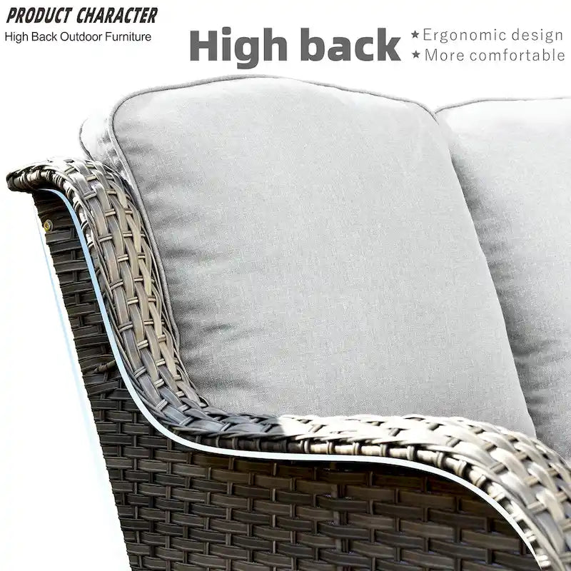 Grey Wicker Patio Furniture With Rectangular Fire Pit