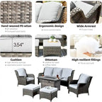 Grey Wicker Patio Furniture With Rectangular Fire Pit