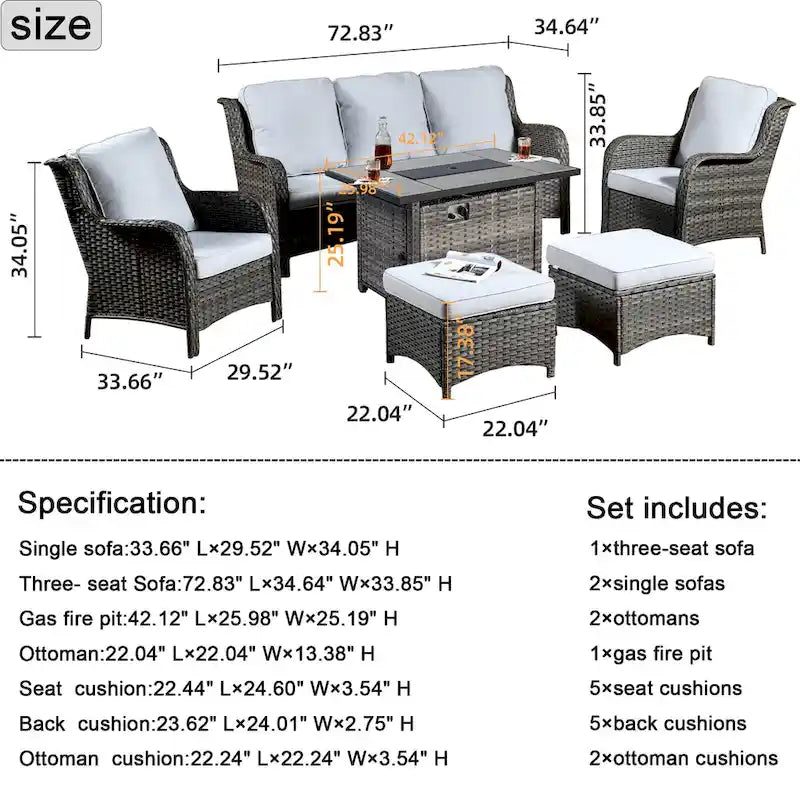 Grey Wicker Patio Furniture With Rectangular Fire Pit