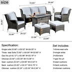 Grey Wicker Patio Furniture With Rectangular Fire Pit