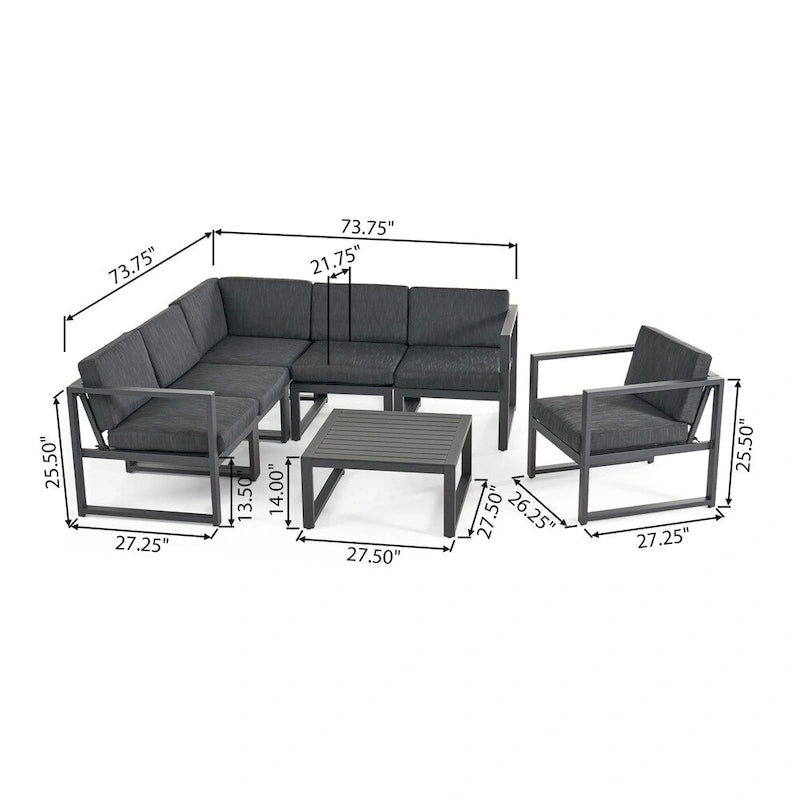 Outdoor Aluminum 6-Seater Sofa