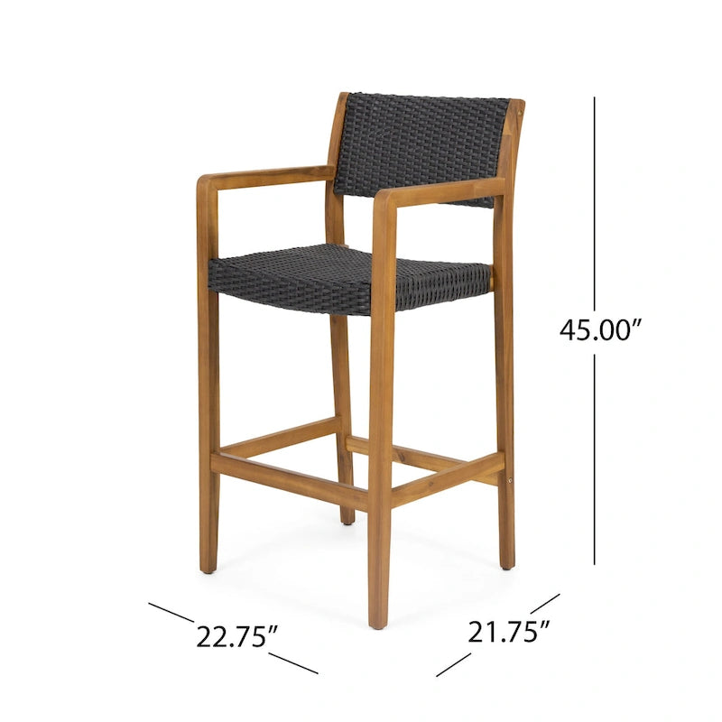 Genesee Outdoor Acacia Wood Barstools with Wicker (Set of 2) by Christopher Knight Home