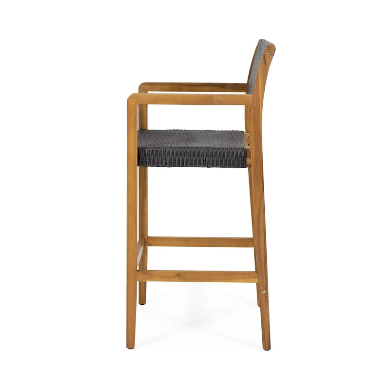 Genesee Outdoor Acacia Wood Barstools with Wicker