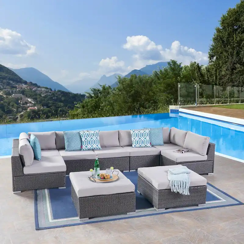 Santa Rosa Outdoor 7-Seater Wicker Sectional Sofa with Cushions