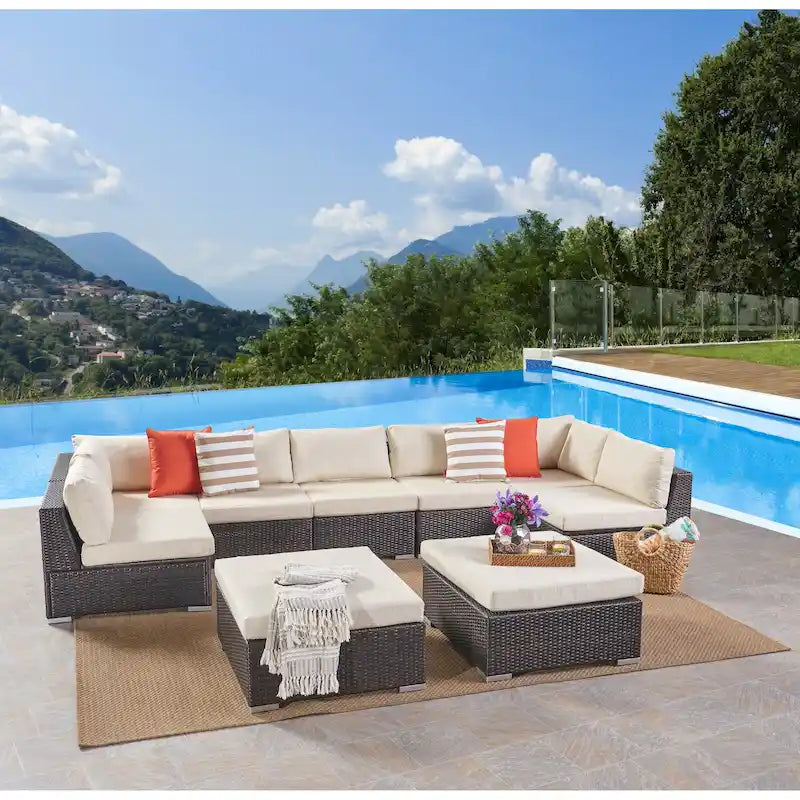 Santa Rosa Outdoor 7-Seater Wicker Sectional Sofa with Cushions