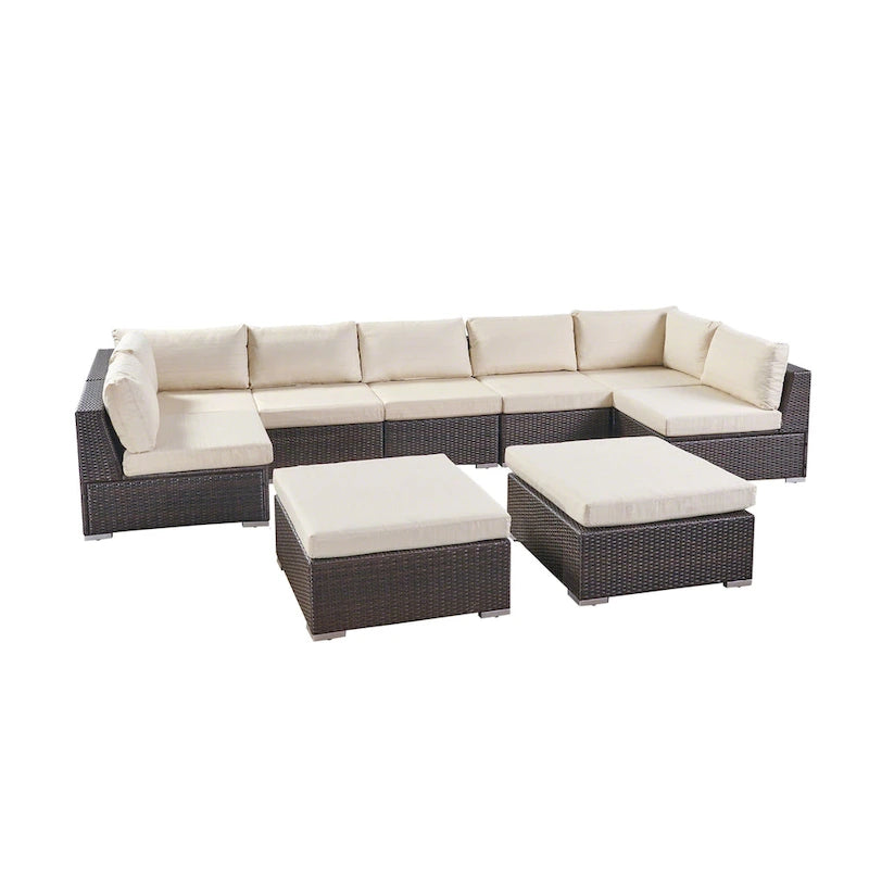 Santa Rosa Outdoor 7-Seater Wicker Sectional Sofa with Cushions