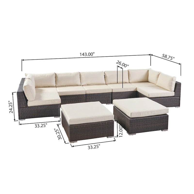 Santa Rosa Outdoor 7-Seater Wicker Sectional Sofa with Cushions