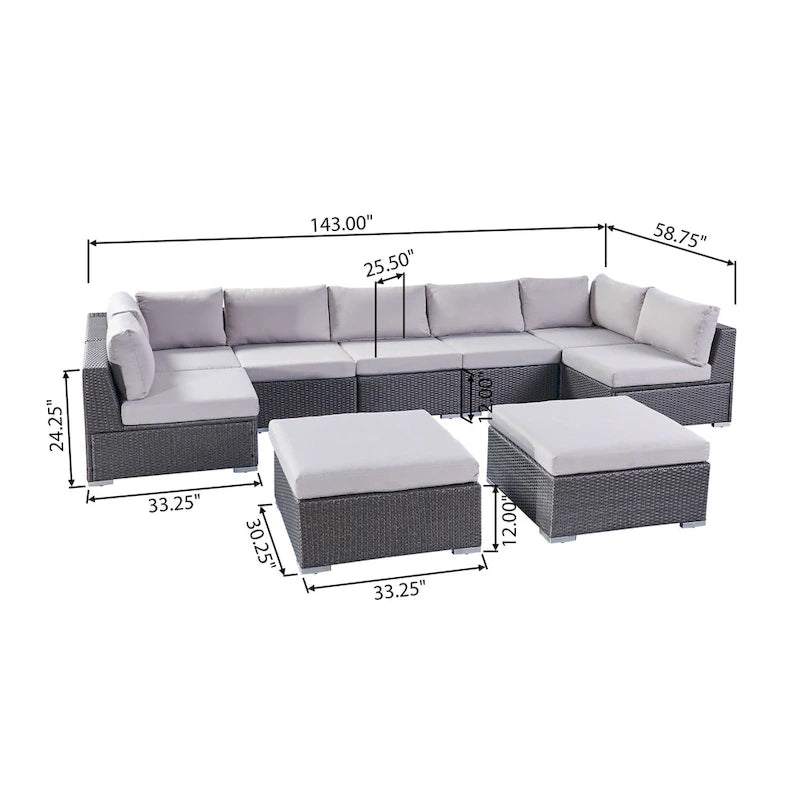 Santa Rosa Outdoor 7-Seater Wicker Sectional Sofa with Cushions
