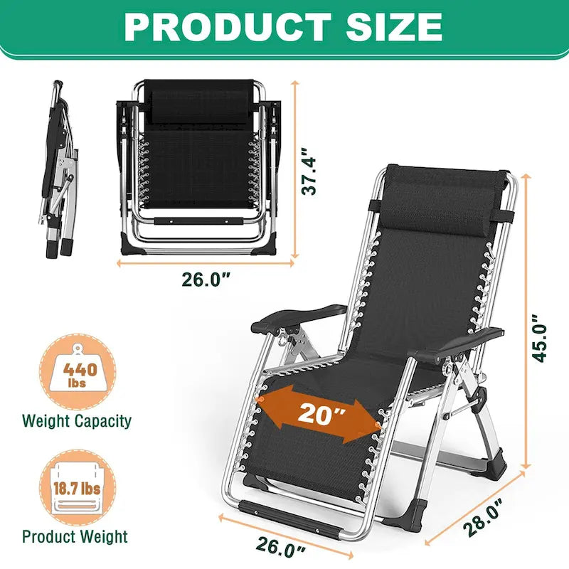 Zero Gravity Chair Outdoor Folding Lounge Chair with Mat, Tray, Pillow