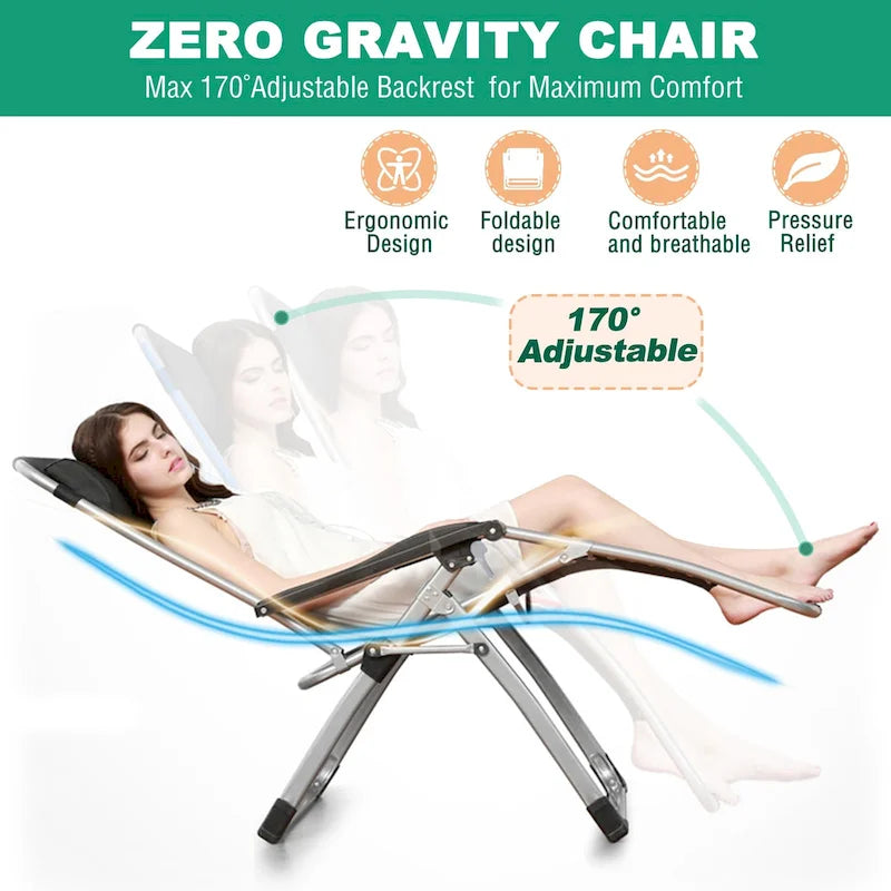Zero Gravity Chair Outdoor Folding Lounge Chair with Mat, Tray, Pillow
