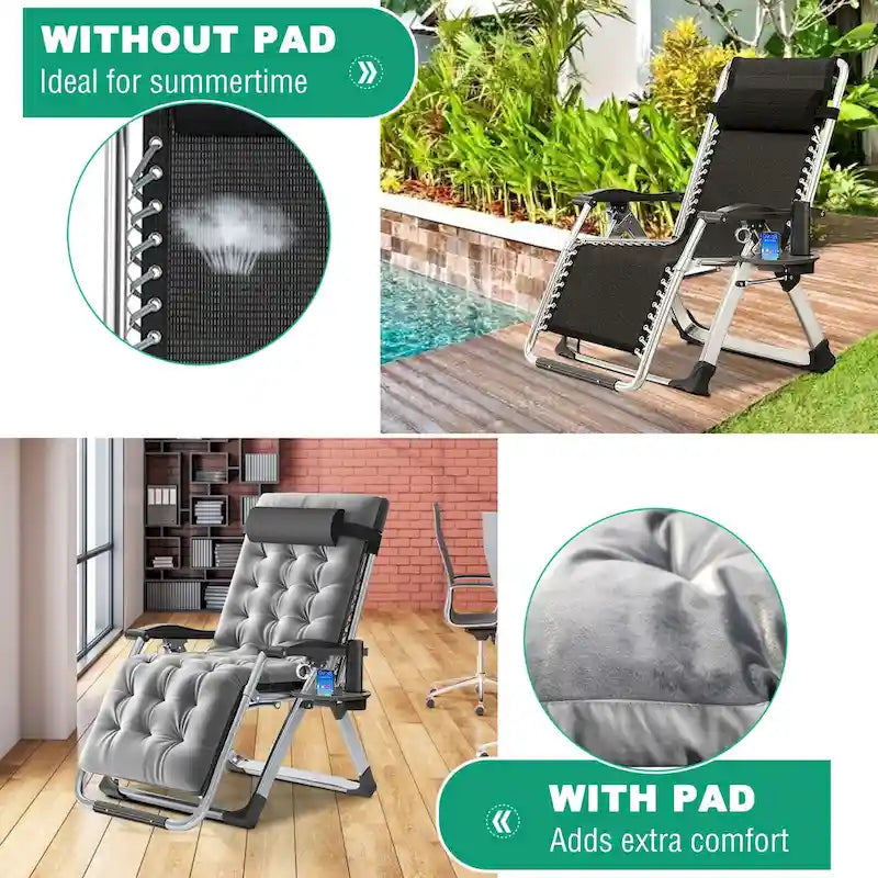 Zero Gravity Chair Outdoor Folding Lounge Chair with Mat, Tray, Pillow