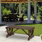 2-Person Wood Outdoor Garden Bench with Wheel Designed Legs