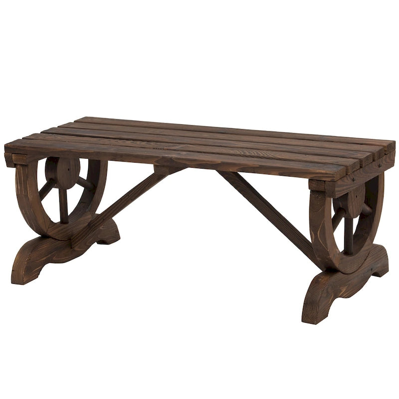 2-Person Wood Outdoor Garden Bench with Wheel Designed Legs