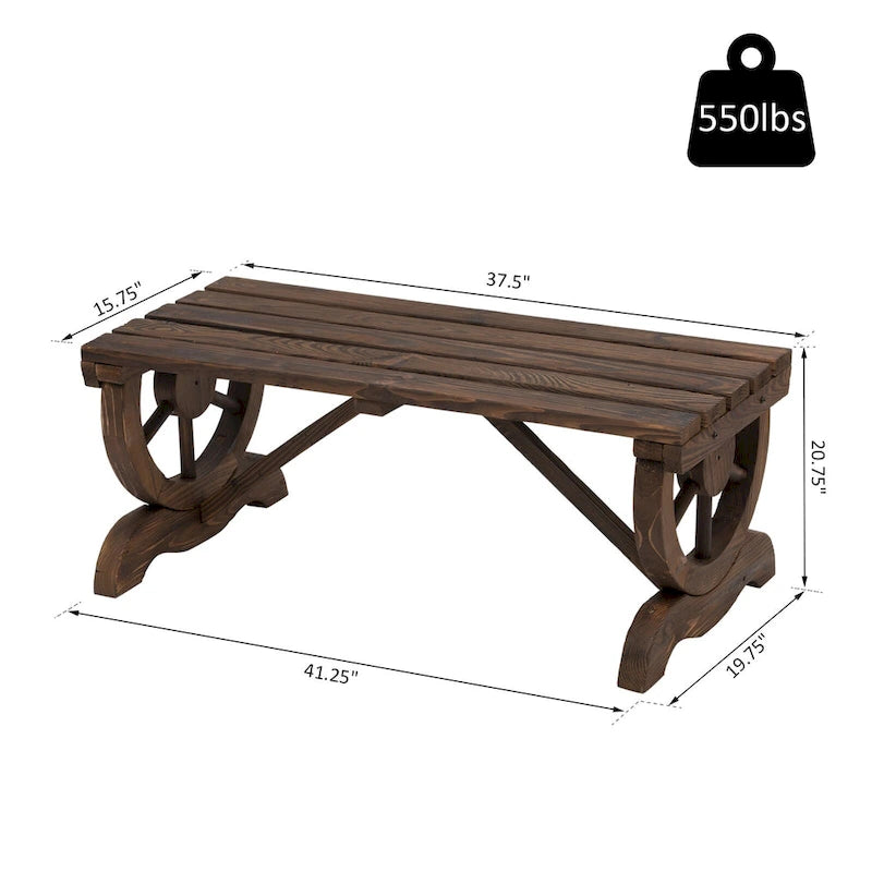 2-Person Wood Outdoor Garden Bench with Wheel Designed Legs