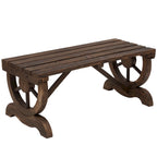 2-Person Wood Outdoor Garden Bench with Wheel Designed Legs