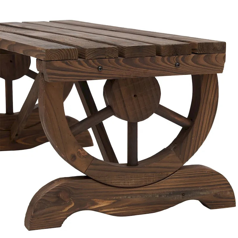 2-Person Wood Outdoor Garden Bench with Wheel Designed Legs