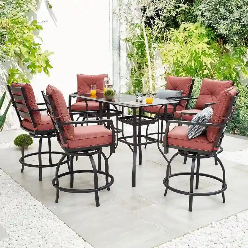 Outdoor Patio Dining Rectangular Aluminum Table with Umbrella Hole and Rattan Chair