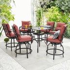 Outdoor Patio Dining Rectangular Aluminum Table with Umbrella Hole and Rattan Chair