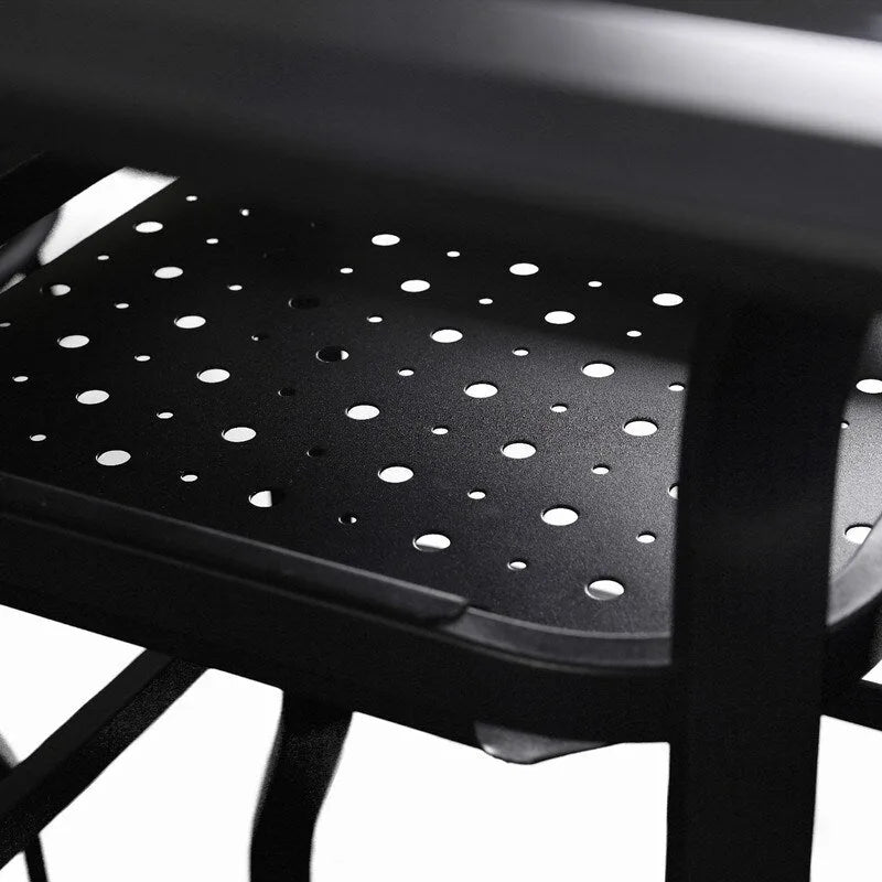 Outdoor Patio Dining Rectangular Aluminum Table with Umbrella Hole and Rattan Chair