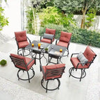 Outdoor Patio Dining Rectangular Aluminum Table with Umbrella Hole and Rattan Chair