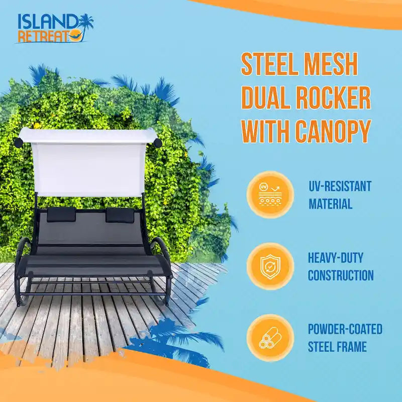 Island Retreat Ultra Comfortable Cool Mesh Dual Rocker With Canopy