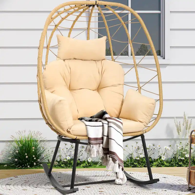 Moasis Rattan Rocking Egg Chair with Cushion