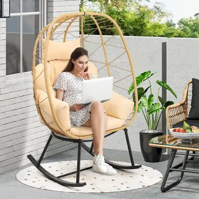 Moasis Rattan Rocking Egg Chair with Cushion