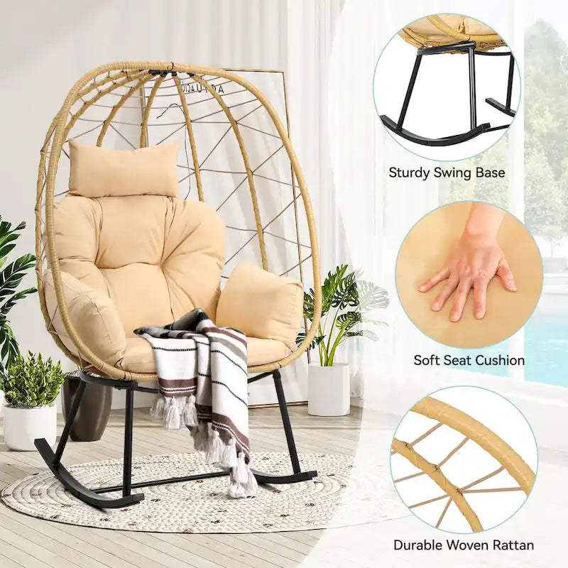 Moasis Rattan Rocking Egg Chair with Cushion