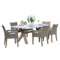 Cordelia 7-Piece Ivory Composite, Wheat Wicker and Eucalyptus Wash Rectangle Dining Set