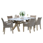 Cordelia 7-Piece Ivory Composite, Wheat Wicker and Eucalyptus Wash Rectangle Dining Set