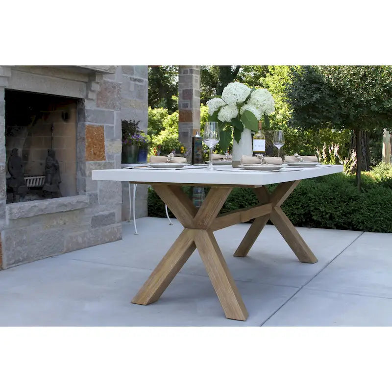 Cordelia 7-Piece Ivory Composite, Wheat Wicker and Eucalyptus Wash Rectangle Dining Set