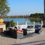Patio Wicker Conversation Sofa with Fire Pit Table