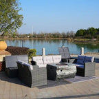 Patio Wicker Conversation Sofa with Fire Pit Table