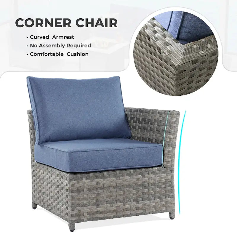 HOOOWOOO 16-piece Grey Rattan Outdoor Furniture Sectional Sofa Set Fire Pit Set with Swivel Chairs