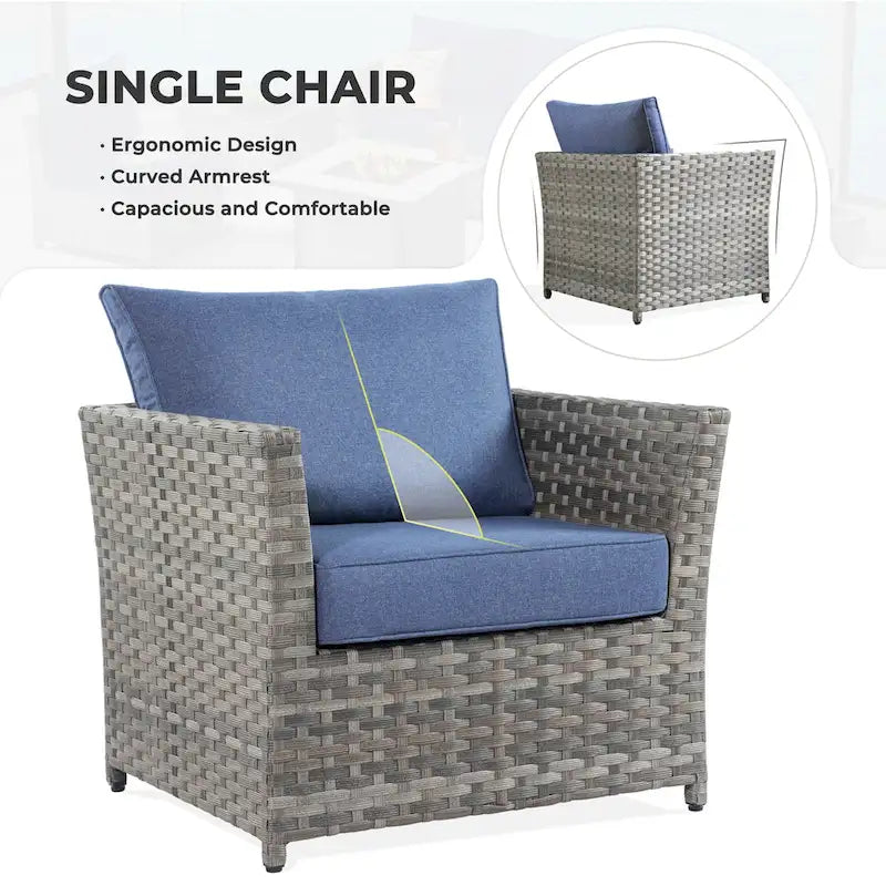 HOOOWOOO 16-piece Grey Rattan Outdoor Furniture Sectional Sofa Set Fire Pit Set with Swivel Chairs