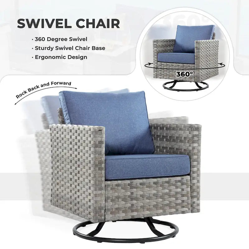 HOOOWOOO 16-piece Grey Rattan Outdoor Furniture Sectional Sofa Set Fire Pit Set with Swivel Chairs