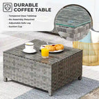 HOOOWOOO 16-piece Grey Rattan Outdoor Furniture Sectional Sofa Set Fire Pit Set with Swivel Chairs