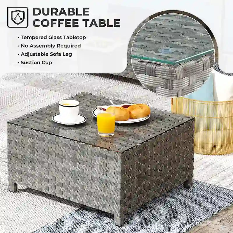 HOOOWOOO 16-piece Grey Rattan Outdoor Furniture Sectional Sofa Set Fire Pit Set with Swivel Chairs