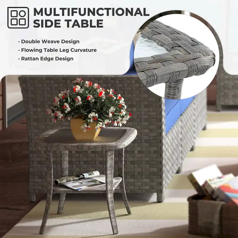 HOOOWOOO 16-piece Grey Rattan Outdoor Furniture Sectional Sofa Set Fire Pit Set with Swivel Chairs