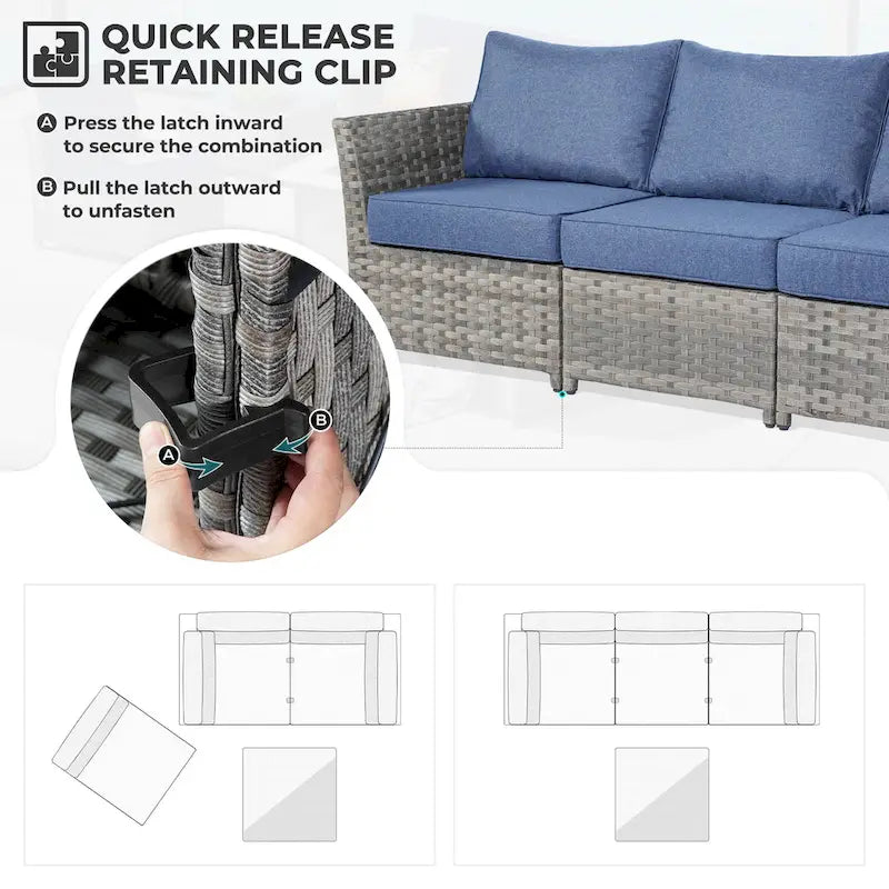 HOOOWOOO 16-piece Grey Rattan Outdoor Furniture Sectional Sofa Set Fire Pit Set with Swivel Chairs