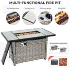 HOOOWOOO 16-piece Grey Rattan Outdoor Furniture Sectional Sofa Set Fire Pit Set with Swivel Chairs